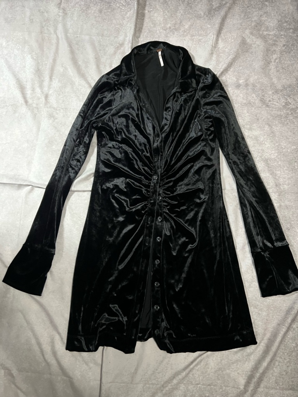 Free People Black Velvet Button-Front Mini Dress
